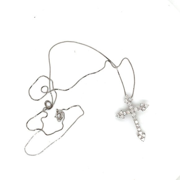 Diamond Cross 18K White Gold Pendant Necklace (1CTW) | Religious Jewelry - Picture 3 of 4